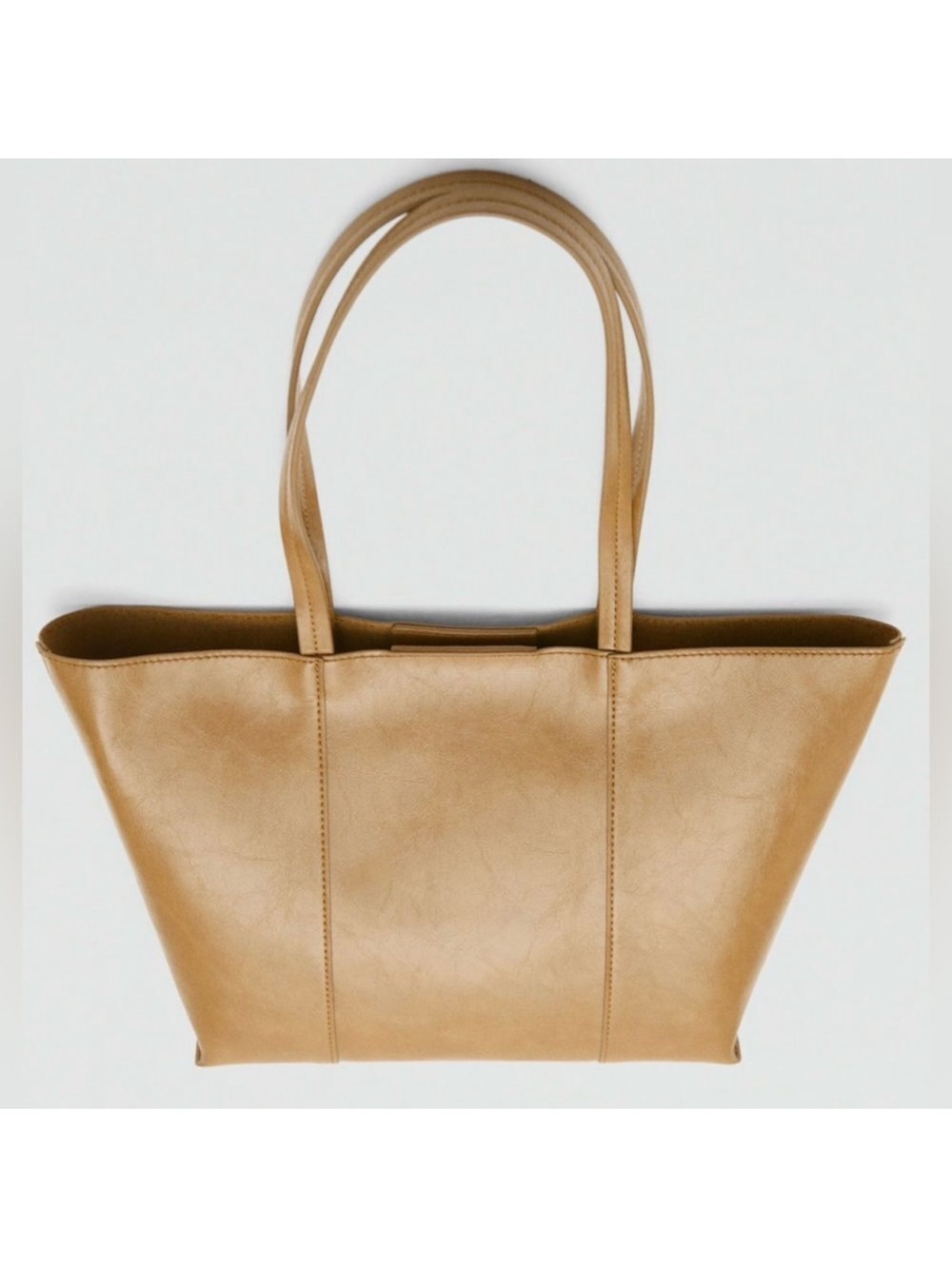 MANGO OLIVER Latte Tan Faux Exterior & Genuine Leather Inferior Tote Bag - Picture 1 of 13